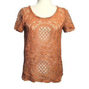 Blue Tassel - Burnt Orange Crocheted Top - Small